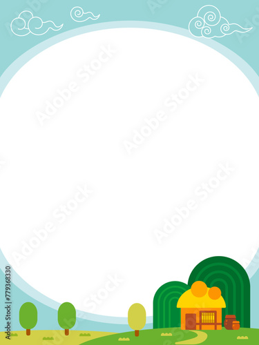 Korean thatched house background border illustration