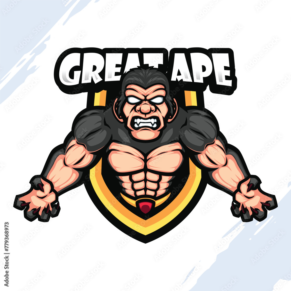 Illustration of a Great Ape with an Angry Face and Muscular Body Illustration of a Great Ape with an Angry Face and Muscular Body
