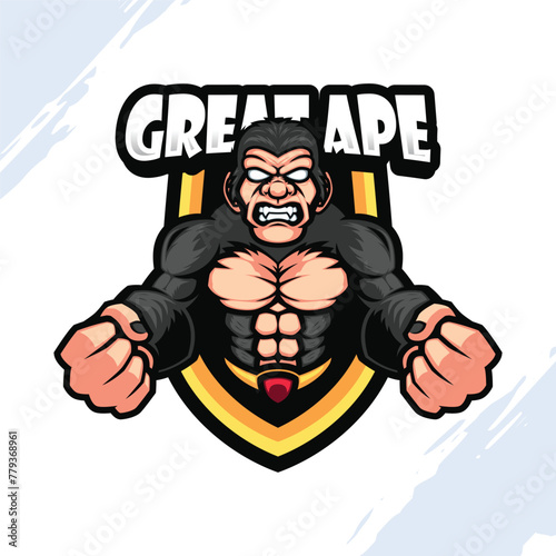 Illustration of a Great Ape with an Angry Face Body Builder