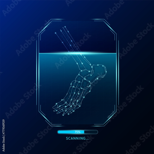 Ankle bone scanning radar screen. Medical technology health care. Digital interface system MRI scan analysis of human organ. Science concept. Vector EPS10.