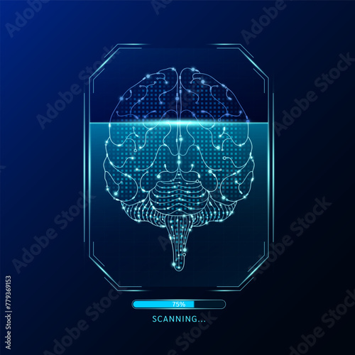 Brain scanning radar screen. Medical technology health care. Digital interface system MRI scan analysis of human organ. Science concept. Vector EPS10.