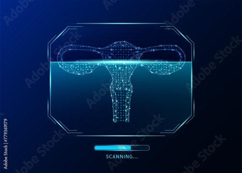 Female uterus scanning radar screen. Medical technology health care. Digital interface system MRI scan analysis of human organ. Science concept. Vector EPS10.