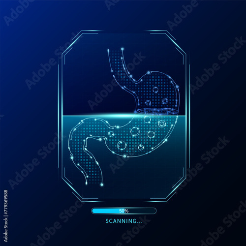 Stomach scanning radar screen. Medical technology health care. Digital interface system MRI scan analysis of human organ. Science concept. Vector EPS10.