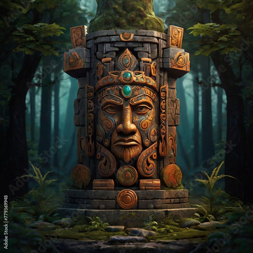 An interesting totem in the forest 