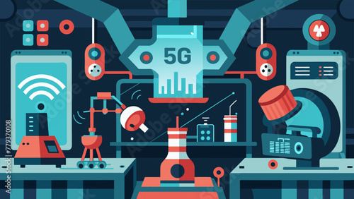 Through a closeup view of a testing laboratory we see a series of 5G signals being sent to an augmented reality device. The room is filled with