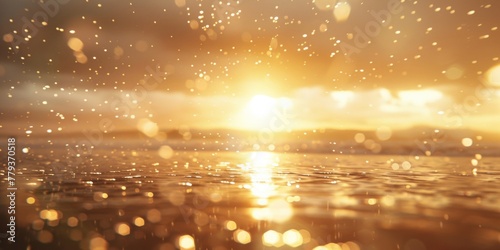 The sun shines brightly over the rippling water, creating a dazzling display of light and reflections © tashechka