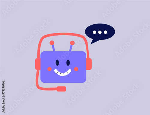 Cartoon AI Robot customer service assistant illustration.