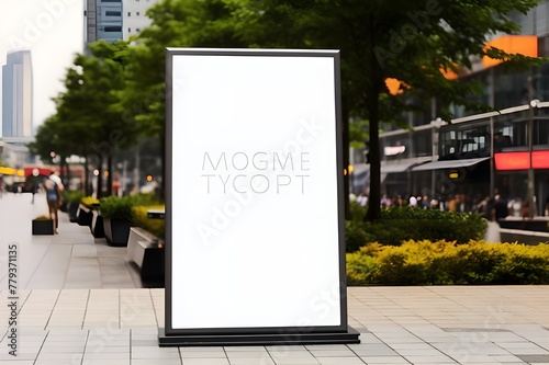 Realistic street big billboard or poster mock up blank for presentation advertising. Outdoor sign blank in the futuristic city, business concept