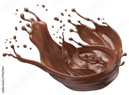 splash of hot coffee or chocolate, hot cocoa drink isolated on white background 3d illustration.