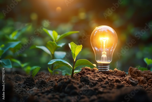 A light bulb is lit up in the dirt