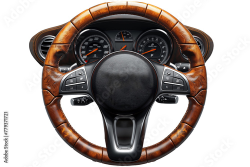 Retro-style car steering wheel on transparent background photo