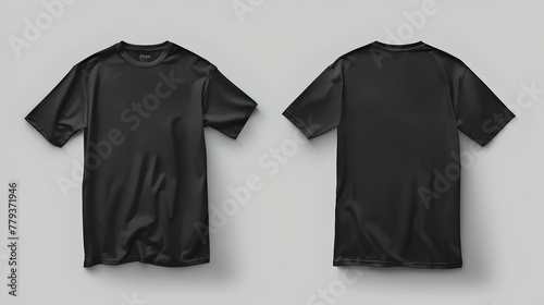 Black T-Shirt Mockup Front and Back View. Casual Clothing Design Presentation. Blank Unisex Tee Template, Simple Style. Perfect for Branding Projects. AI