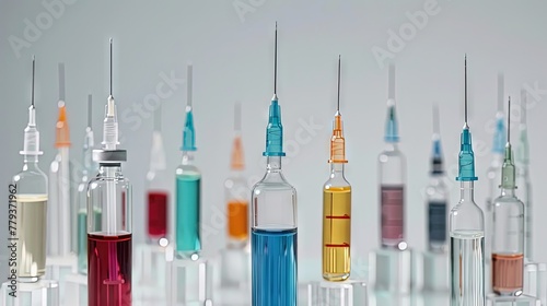 real image of vaccines with ampoule and syringes on the white background​ photo