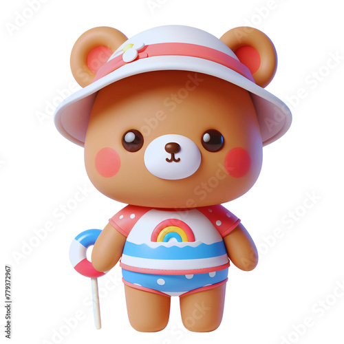 Cute bear wear swimming suit  in summer collection png.