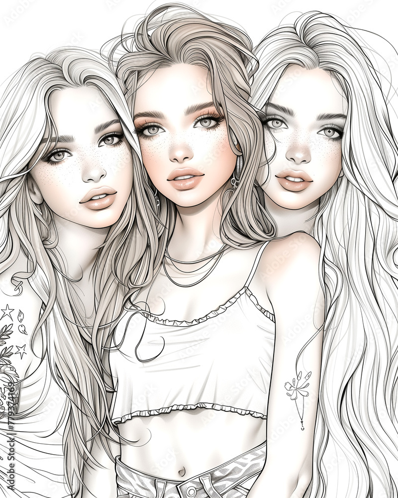 sketch of three beautiful woman