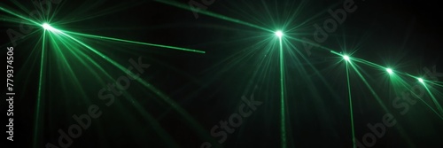green bright straight laser lights on plain black background panoramic wide angle view from Generative AI