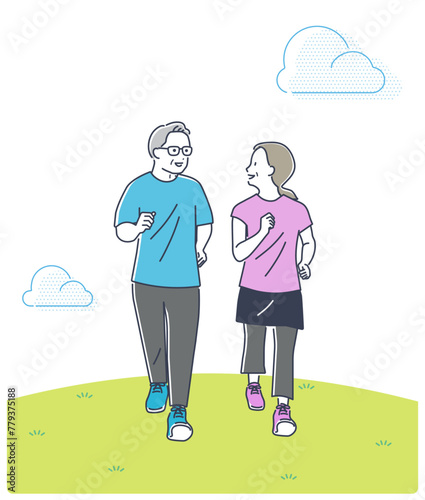 運動するシニア夫婦