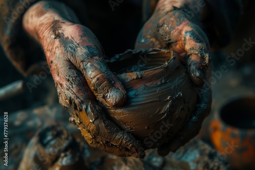 "Potter Hands Shaping Clay: Symbolizing Creativity and Craftsmanship"