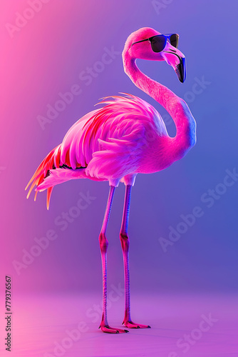 A stylish flamingo with sunglasses on a gradient background.