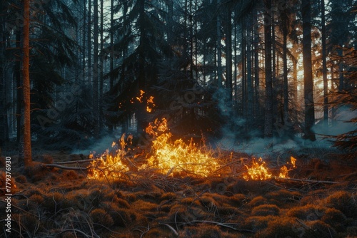 A Forest Fire Consuming Deadwood Symbolizing Renewal and Rebirth
