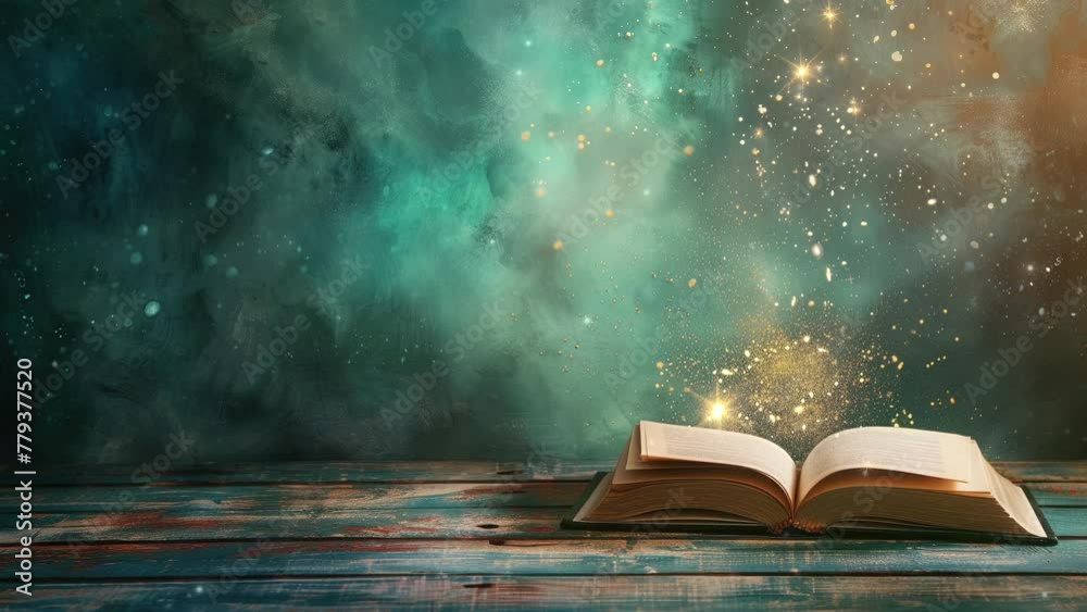 World book day concept. Open book on green background. Copy space for text. Happy book day. 4K Videos