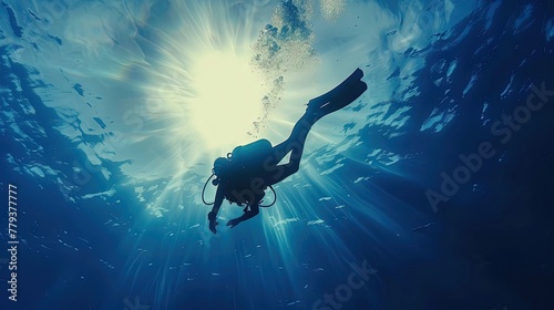 Describe the feeling of weightlessness while scuba diving in the ocean. 