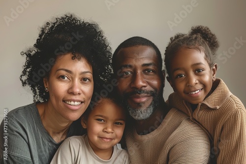A portrait of a happy family with two children. photo