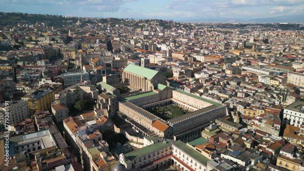 Orbiting Drone Shot Above Santa Chiara Church, Monastery, Museum in Naples, Italy Orbiting Drone Shot Above Santa Chiara Church, Monastery, Museum in Naples, Italy