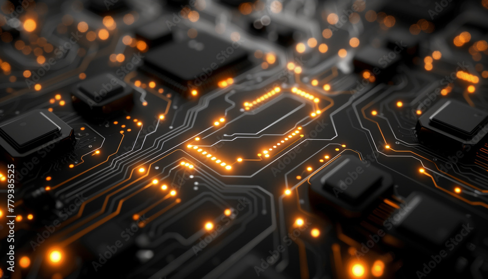 Glowing Circuit Paths on Electronic Motherboard Glowing Circuit Paths on Electronic Motherboard
