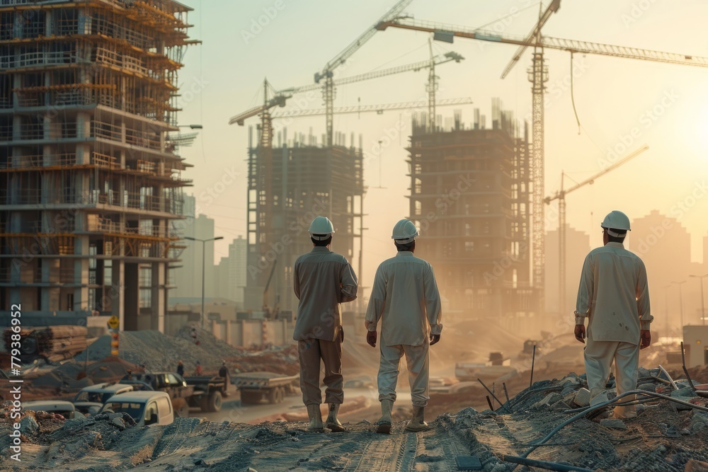 Construction Site Overview at Sunset