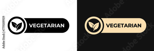 Premium Vegetarian label vector design for packaging. Vegetarian 100 icon gold illustration, logo, symbol, sign, stamp, tag, emblem, mark or seal for package. Organic product sticker.