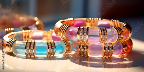 bracelets with new design shimmer gleaming accessori rings with blurred background photo