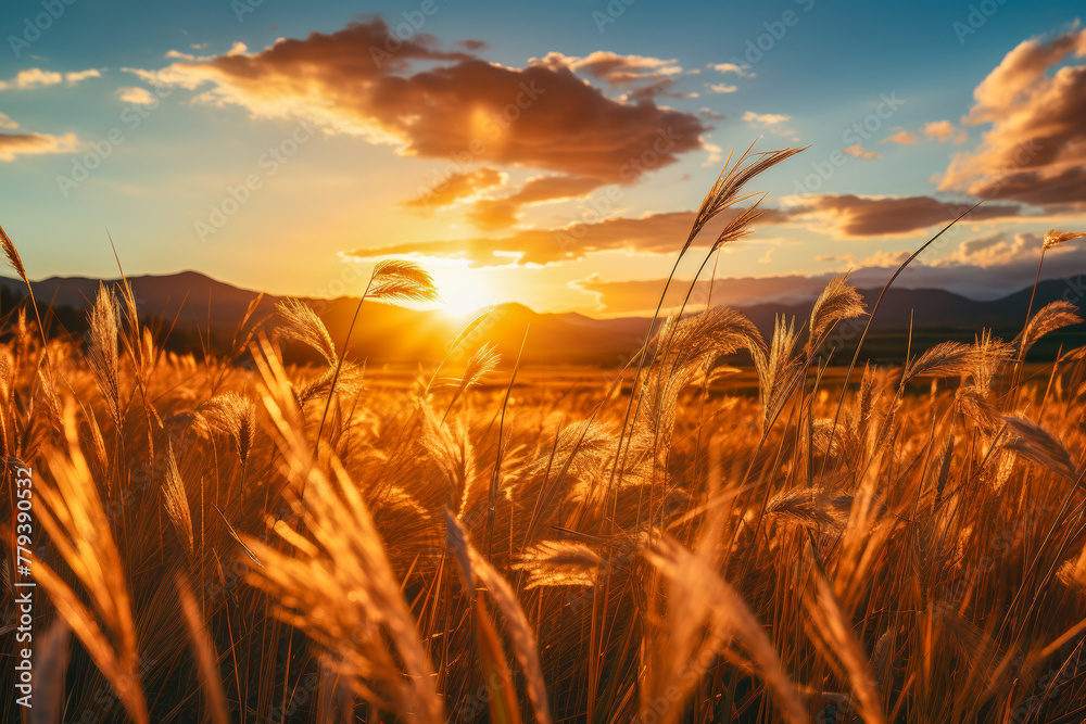 Golden Hour in a Breezy Wheat Field