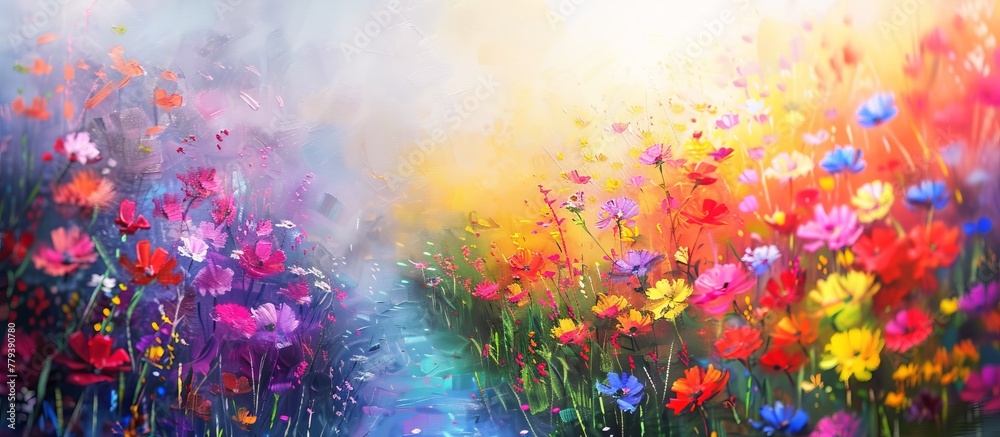 abstract blurred floral background. a field of colorful flower