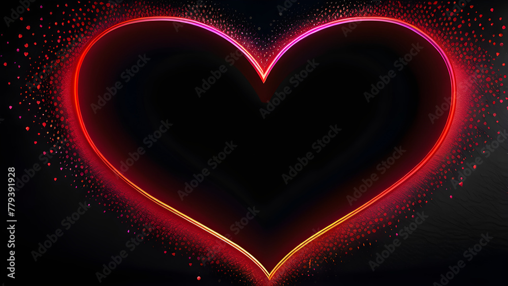 Sensational Black Background Featuring Vibrant Red Neon Heart Shapes: Captivating Wallpaper Collection(Generative AI)