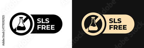 Premium SLS / SLES free label vector design for packaging. No SLS icon gold illustration, logo, symbol, sign, stamp, tag, emblem, mark or seal for package. Chemical allergens free product sticker. photo