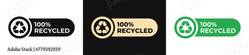 Premium 100 Recycled label vector design. Made from recycled materials icon gold illustration, logo, symbol, sign, stamp, tag, emblem, mark or seal for package. Reused plastic and paper sticker.