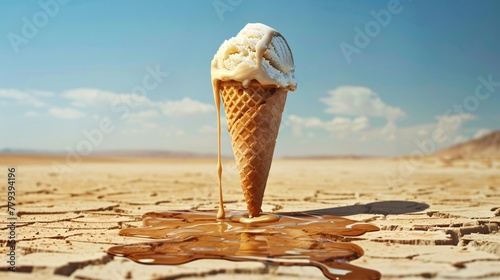 Ice cream dripping rapidly in the summer heat reflecting the urgency of climate action