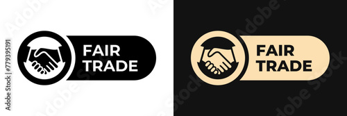 Premium Fair Trade label vector design for your company. Business partnership deal icon gold illustration, logo, symbol, sign, stamp, tag, emblem, mark or seal for package. Handshake sticker.