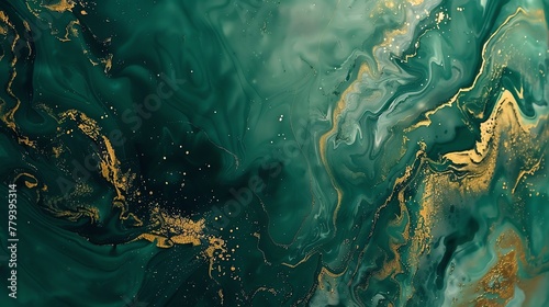 Green, white and gold abstract marble pattern background