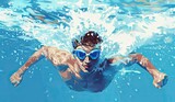 Man swimming in pool with goggles on