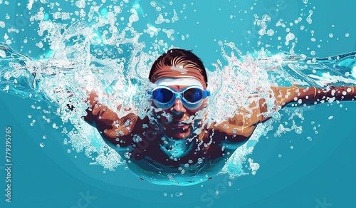 Man swimming in pool with goggles on