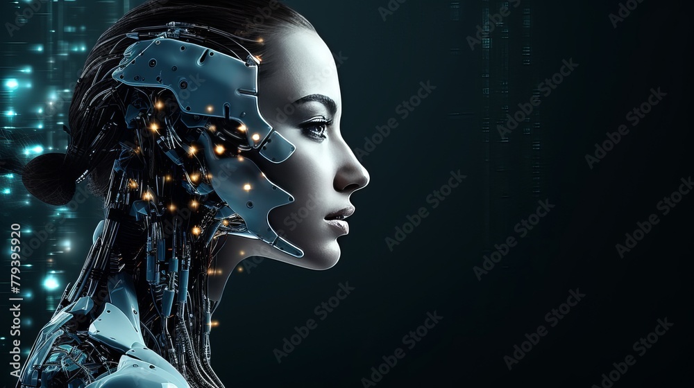 Girl, woman connected by neural networks with AI Girl, woman connected by neural networks with AI