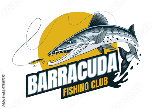 Catching Barracuda Fish T-Shirt Design in Vintage Style