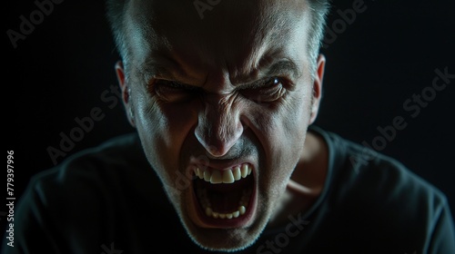 Rage Unleashed Angry Man Screaming in Darkness