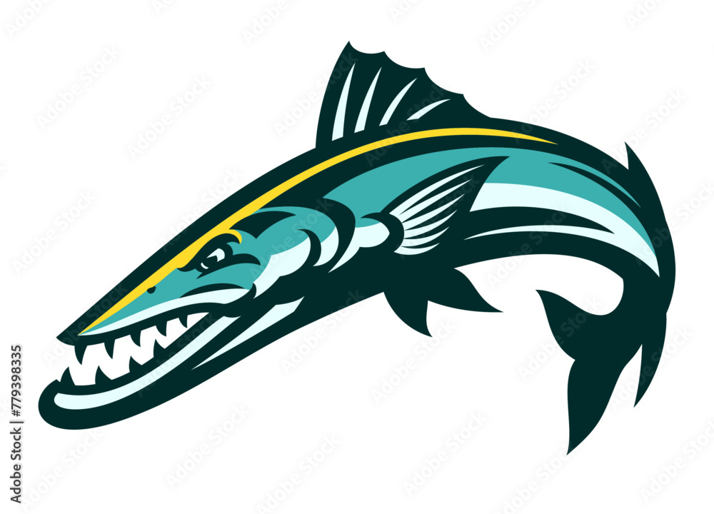 Jumping Barracuda Fish Mascot Cartoon Jumping Barracuda Fish Mascot Cartoon