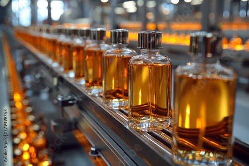 Perfume packaging factory  line conveyor  selective focus