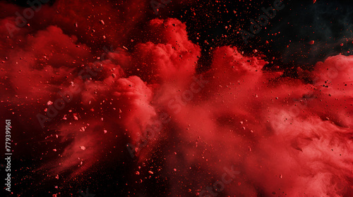 abstract red powder explosion on black background.abstract red powder splatted on black background. Freeze motion of red powder exploding,3D illustration of a red explosion with smoke 
 photo