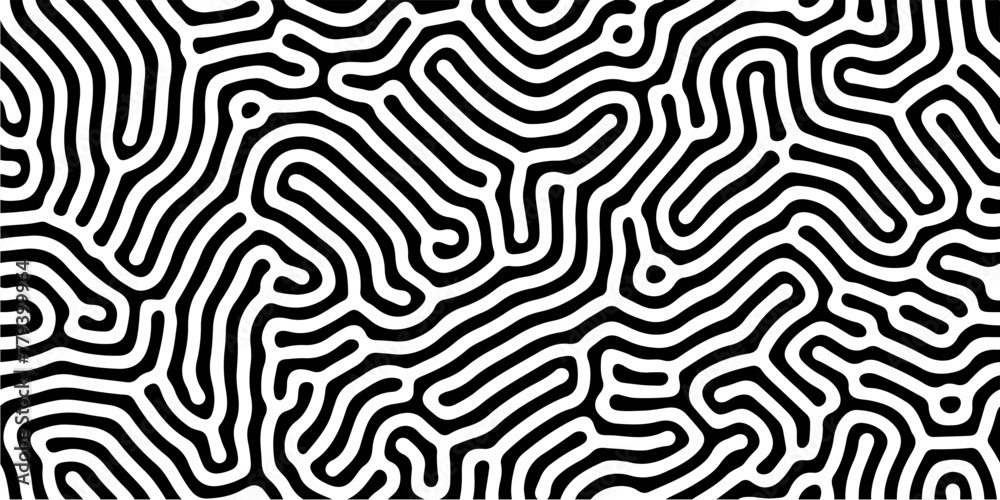 Reaction diffusion organical texture, system found in biology, geology and physics also known as Turing pattern. Black and white vector illustration. 