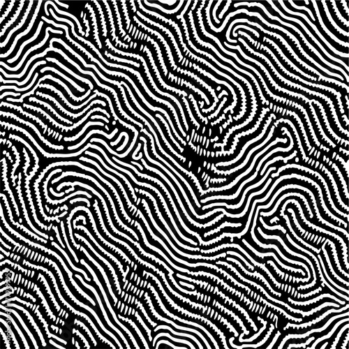 Abstract psychedelic black and white background with distorted lines and stains.